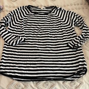 Michael Kors Black and White Striped Long Sleeve Top